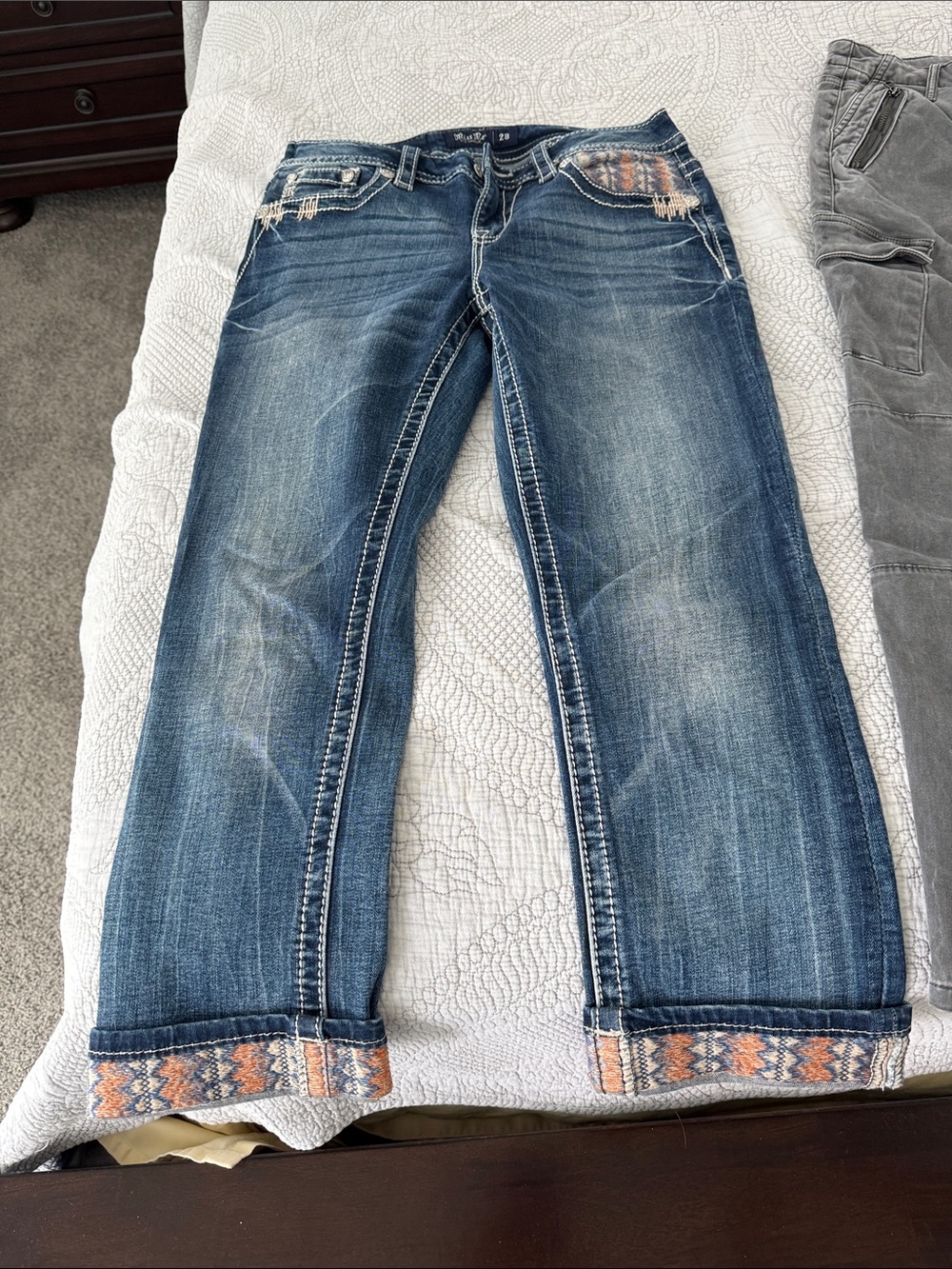Miss Me Blue Bootcut Jeans with Embroidered Cuff Detail